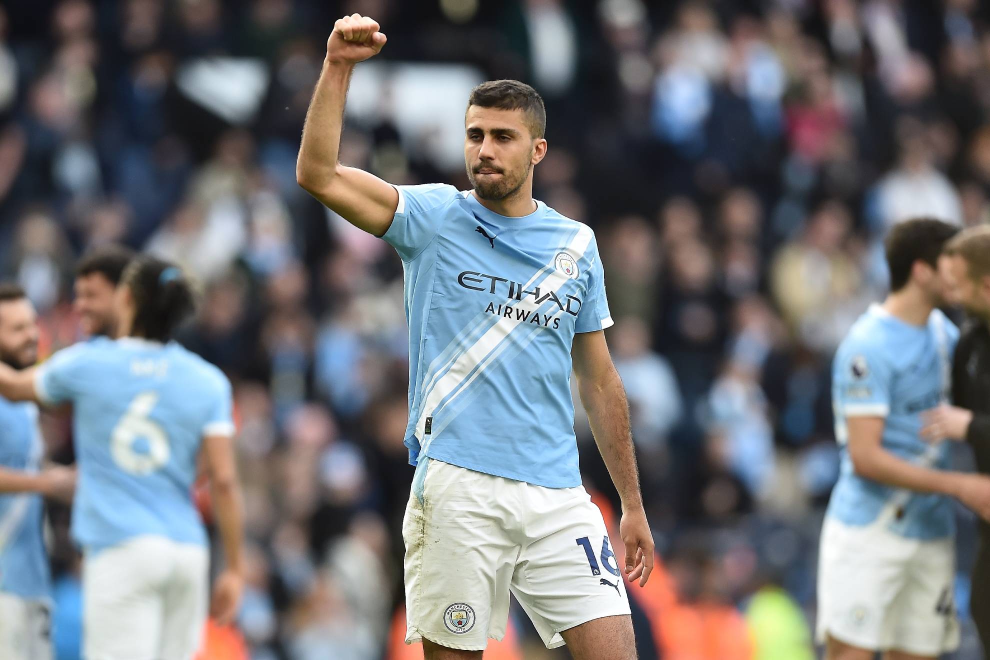 Rodri celebra tras la victoria ante el Arsenal.