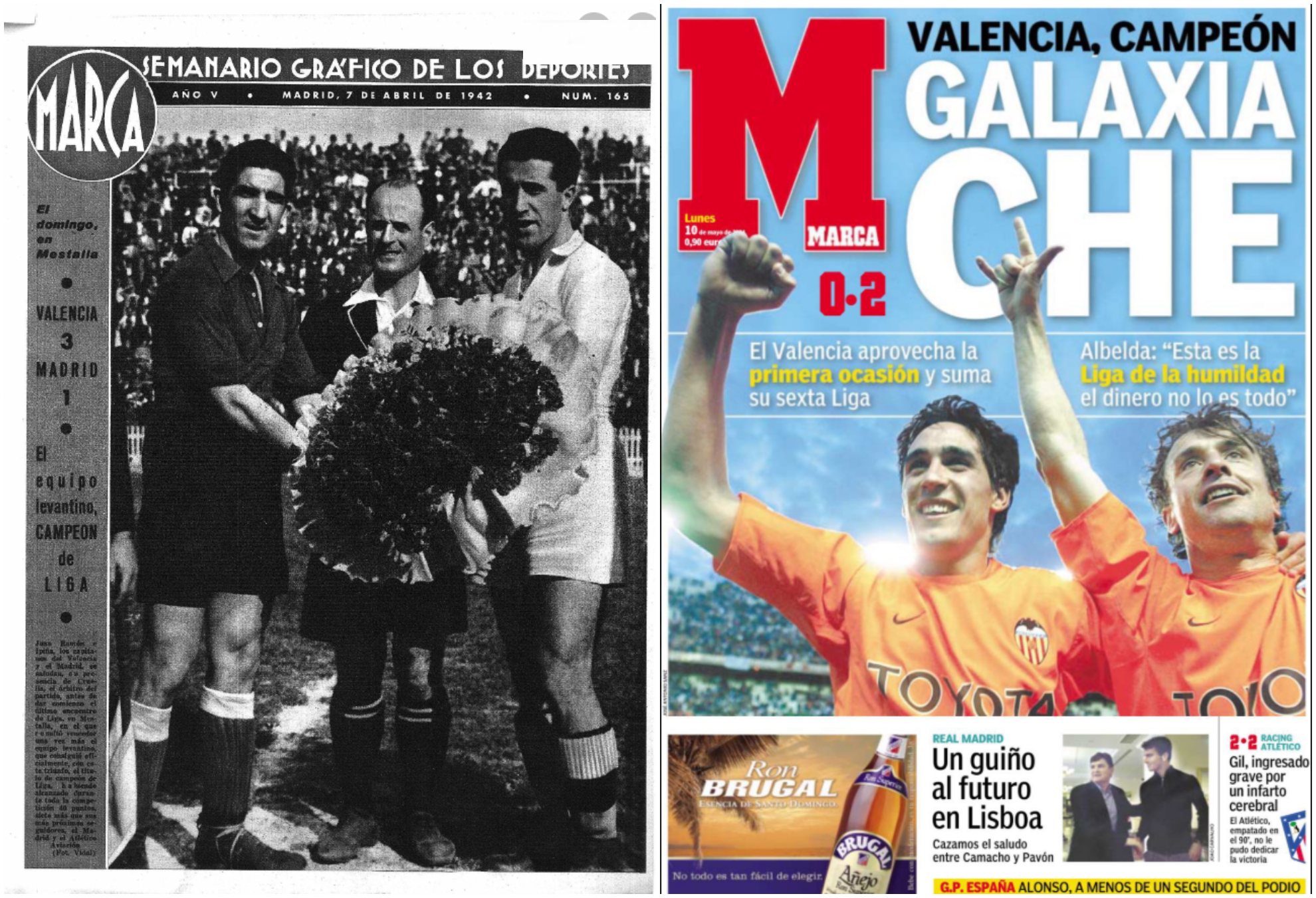 Portadas de MARCA de la Liga de 1942 y la de 2004 (la primera y la última)