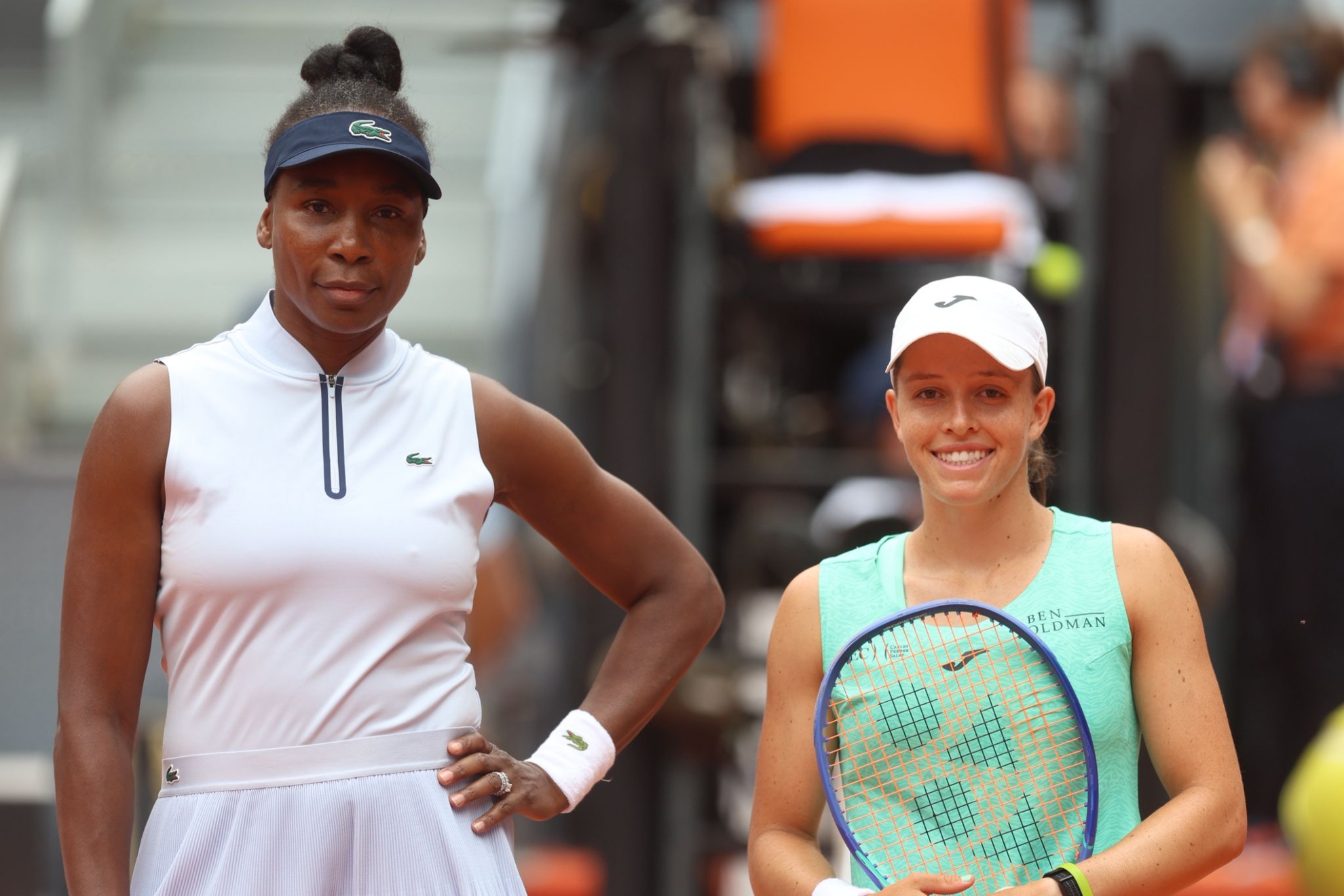 Venus Williams y Kaitlin Quevedo, antes de su partido en el Mutua Madrid Open.