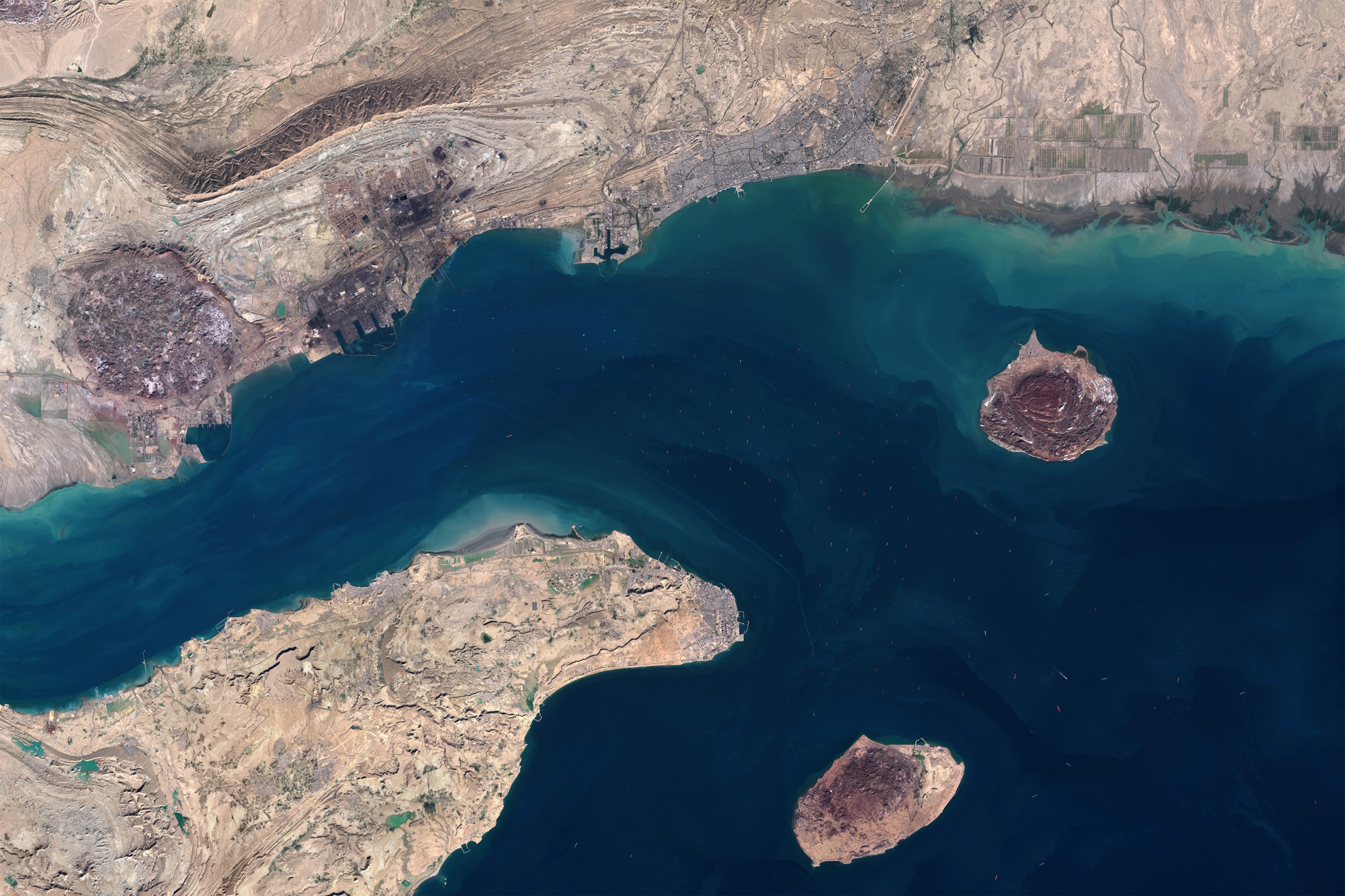 Satellite image of the Strait of Hormuz.