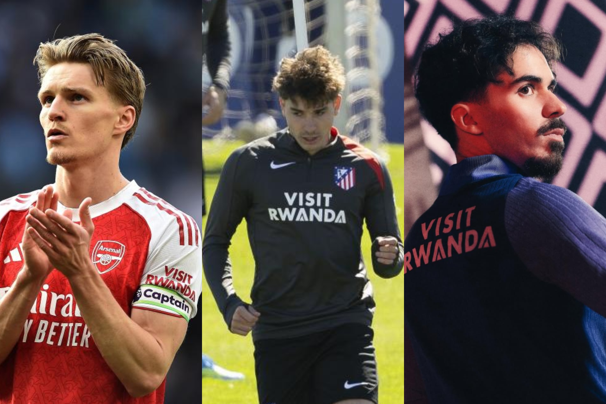 Arsenal, Atlético y PSG lucen el patrocinio de 'Visit Rwanda'.