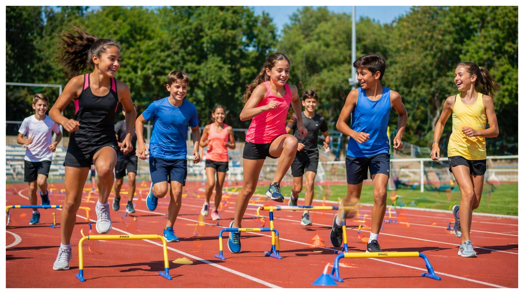 Un grupo de niños y niñas entrenando atletismo