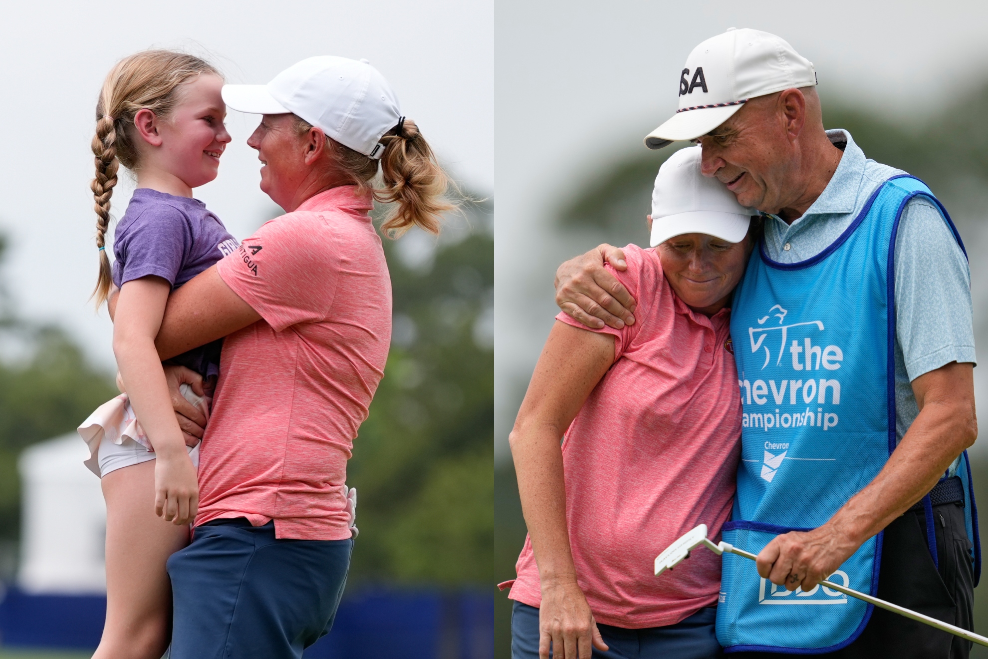 Stacy Lewis junto a su hija (i) y su padre (d) tras la segunda ronda del Chevron.