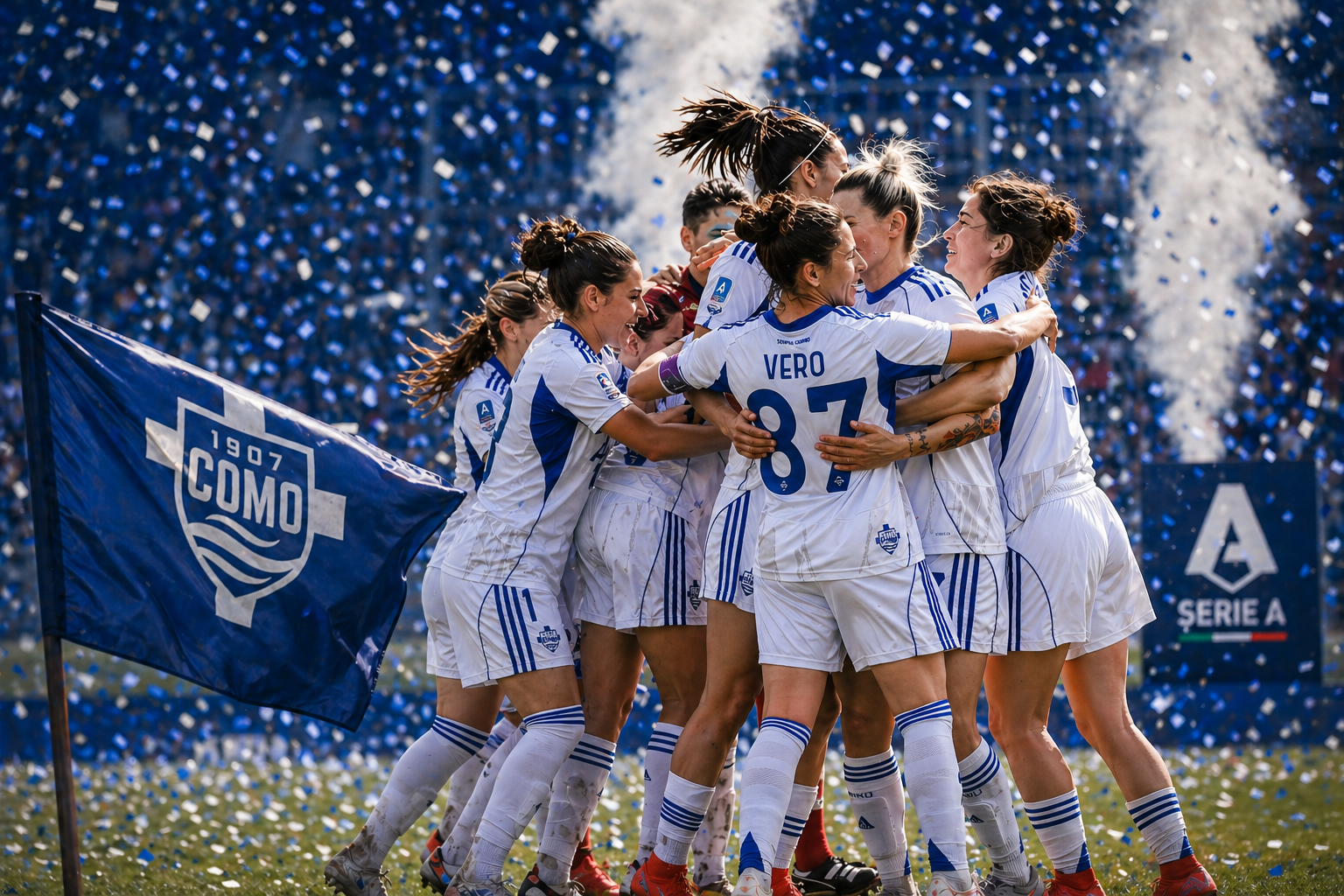 Las jugadoras del Como celebran un gol esta temporada