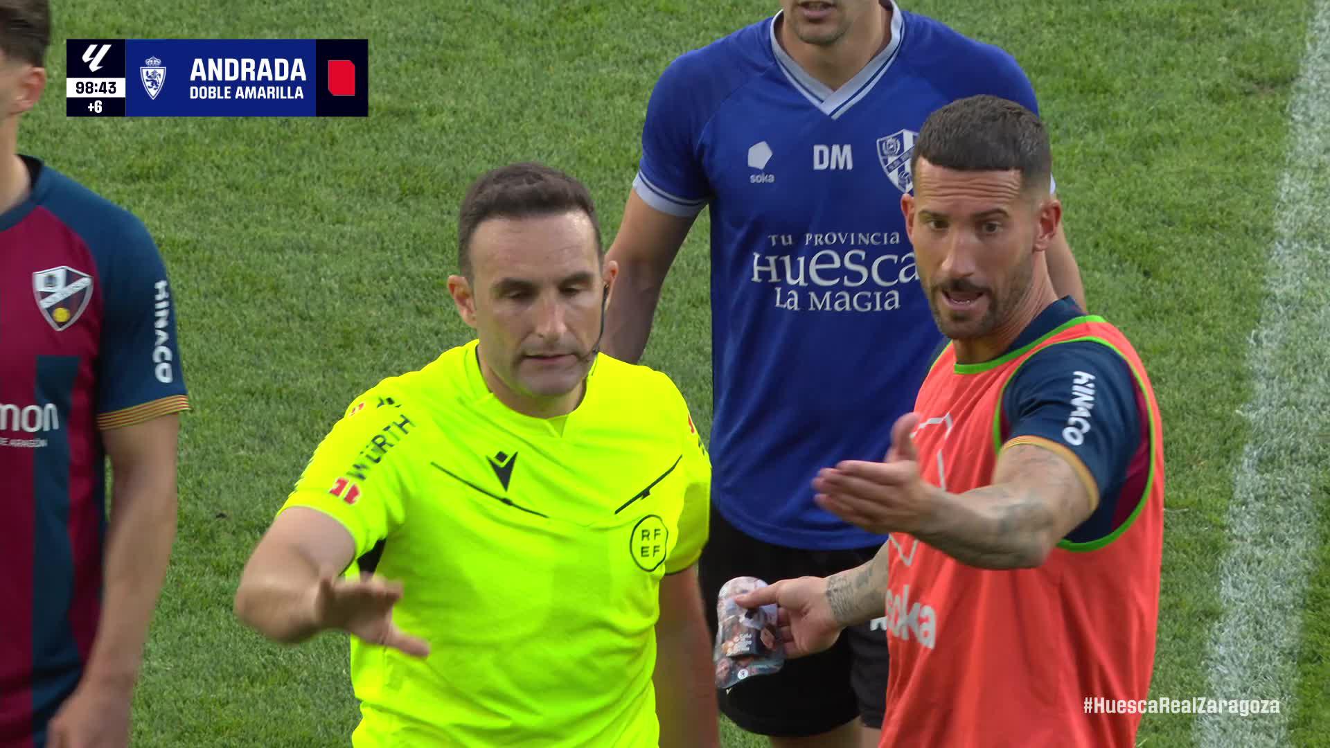 Expulsión de Andrada en el Huesca-Zaragoza