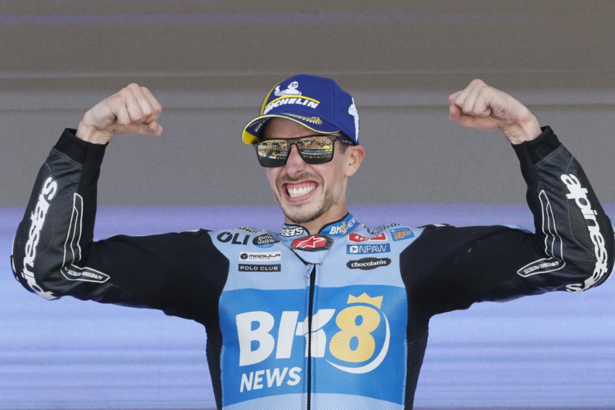 Álex Márquez, en el podio tras ganar en Jerez.