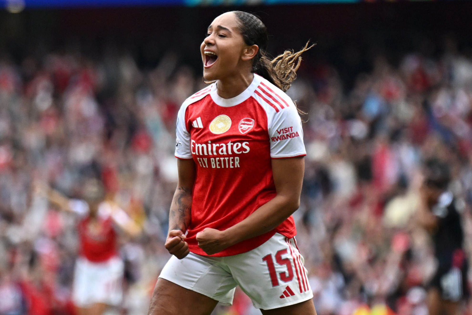 Sophia Smith celebra un gol ante el OL Lyonnes en el Emirates