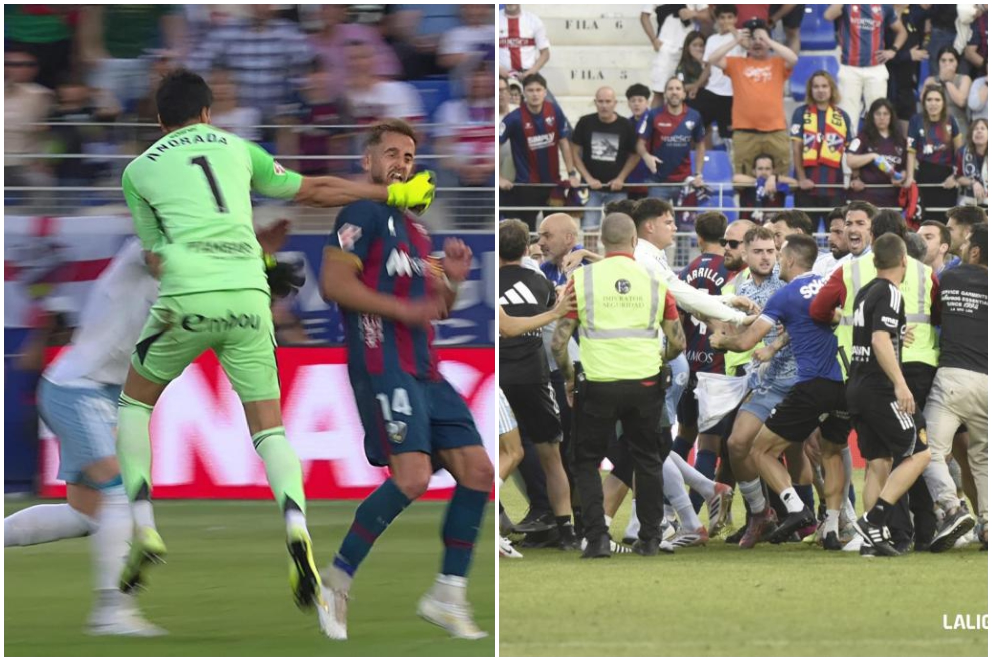 Un montaje con una imagen de la agresión de Andrada y otra de la tángana.