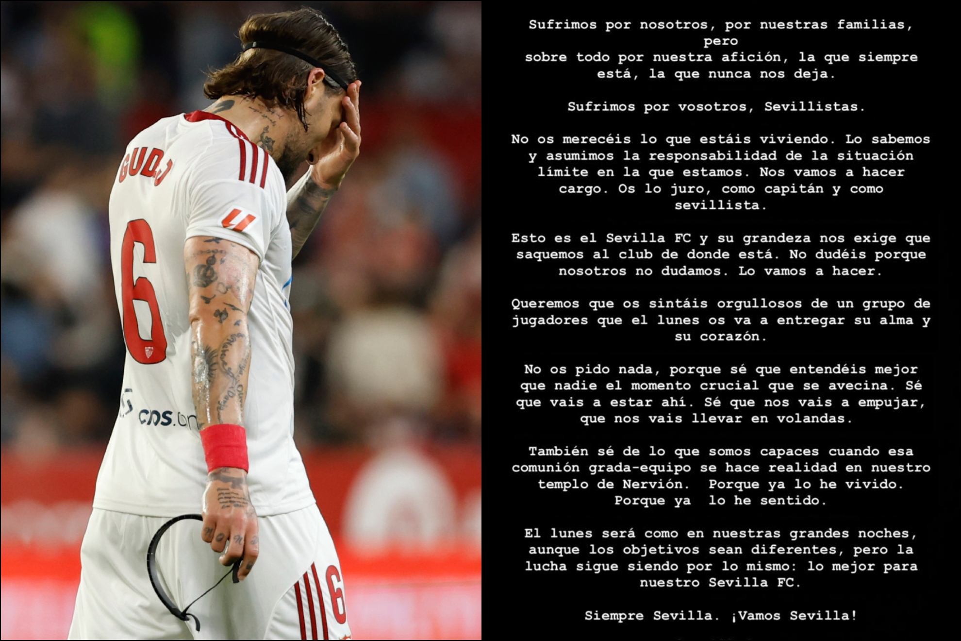 Gudelj se lamenta junto a su publicación en las redes.