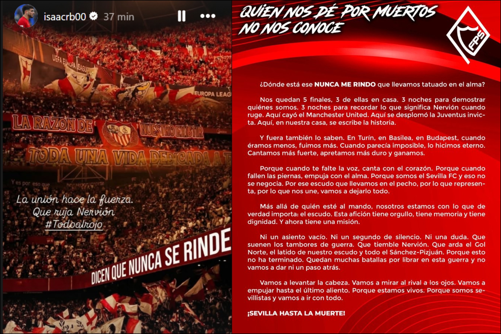 Isaac Romero y la Federación de Peñas Sevillistas se suman al llamamiento.