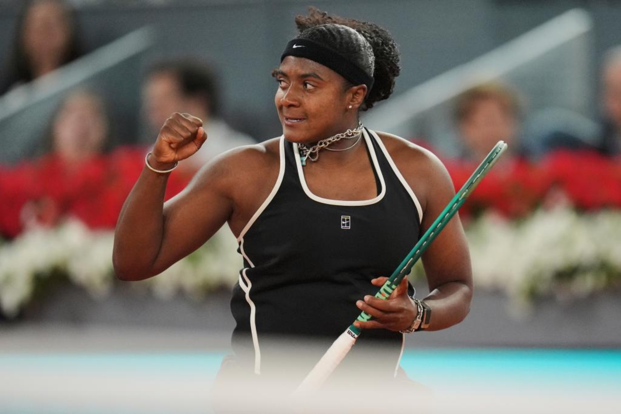 Hailey Baptiste celebra un punto ante Aryna Sabalenka