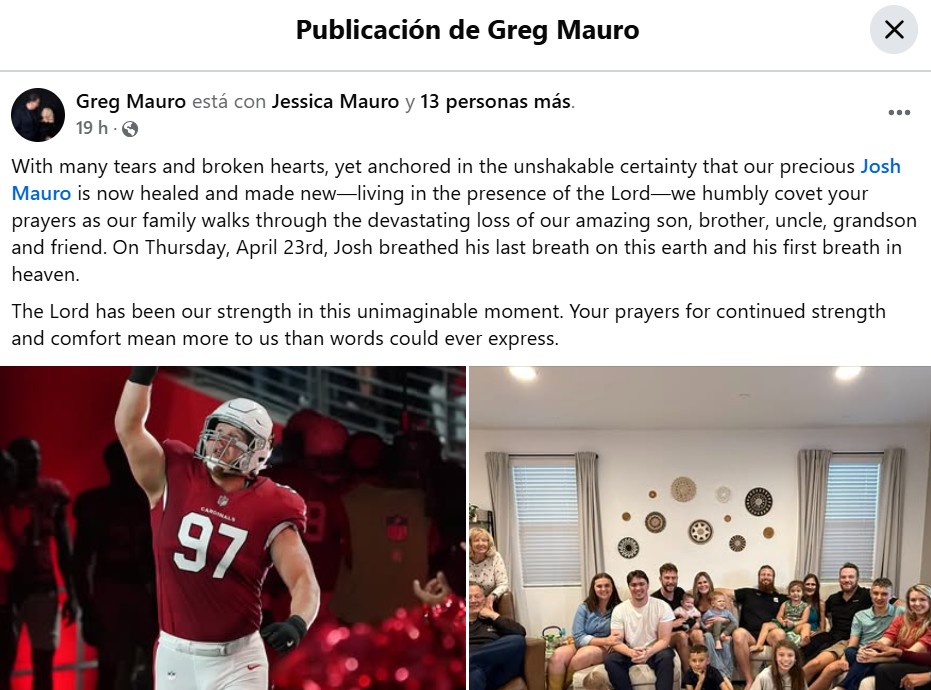 El mensaje de Greg Mauro, el padre del exjugador de la NFL, en Facebook.