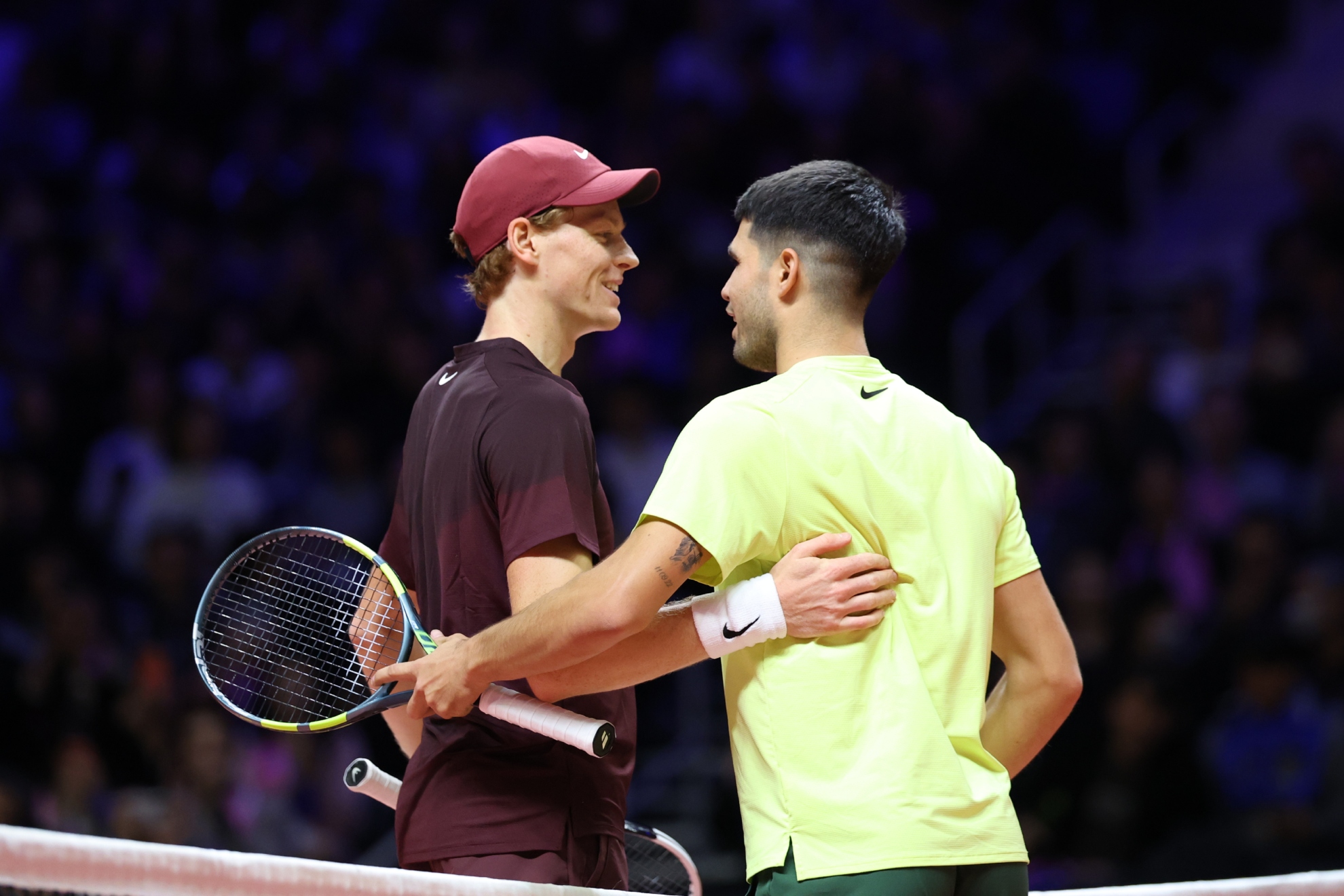 Sinner y Alcaraz, en una exhibición.