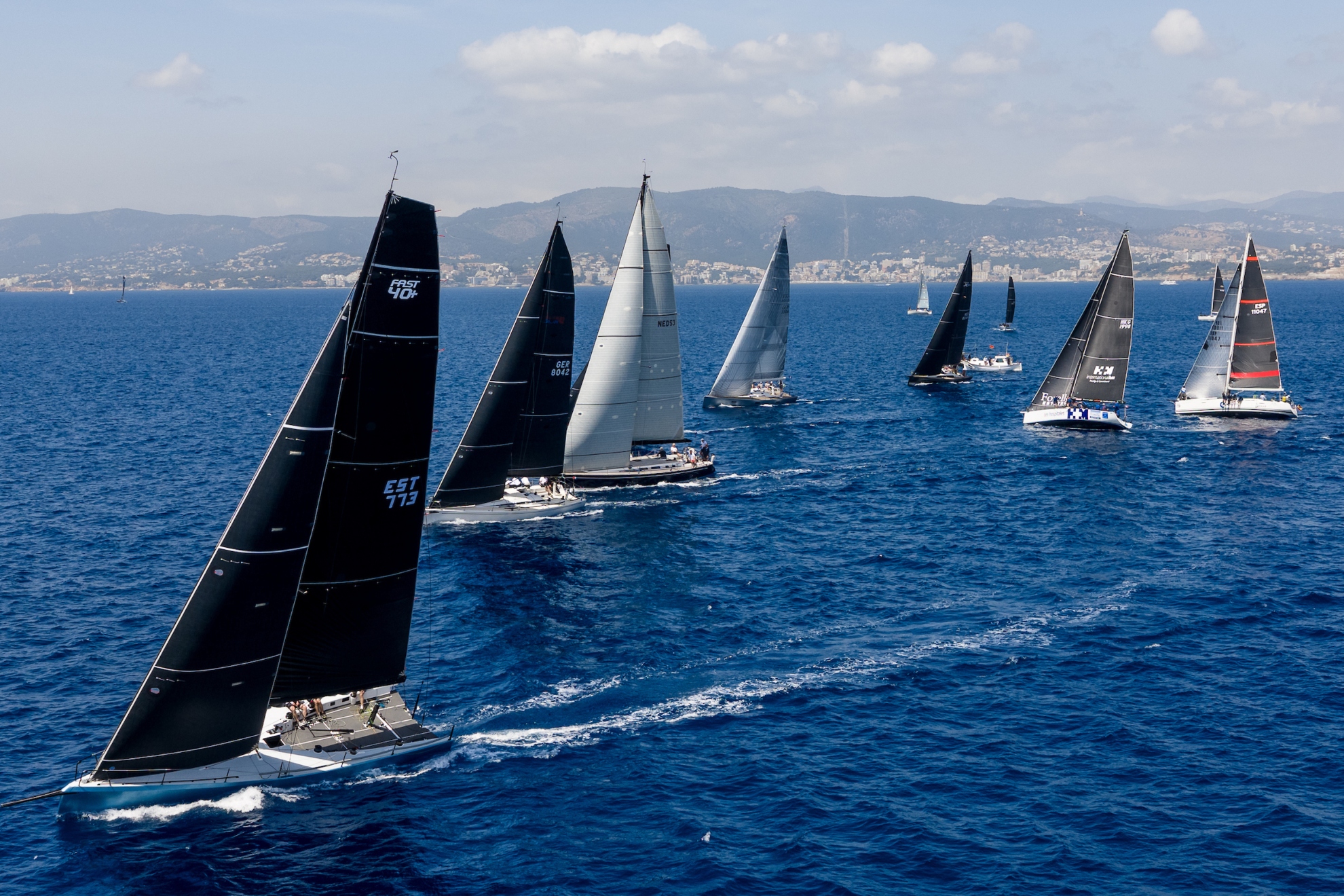 Flota de la 22ª Sandberg PalmaVela, hoy en la bahía de Palma.