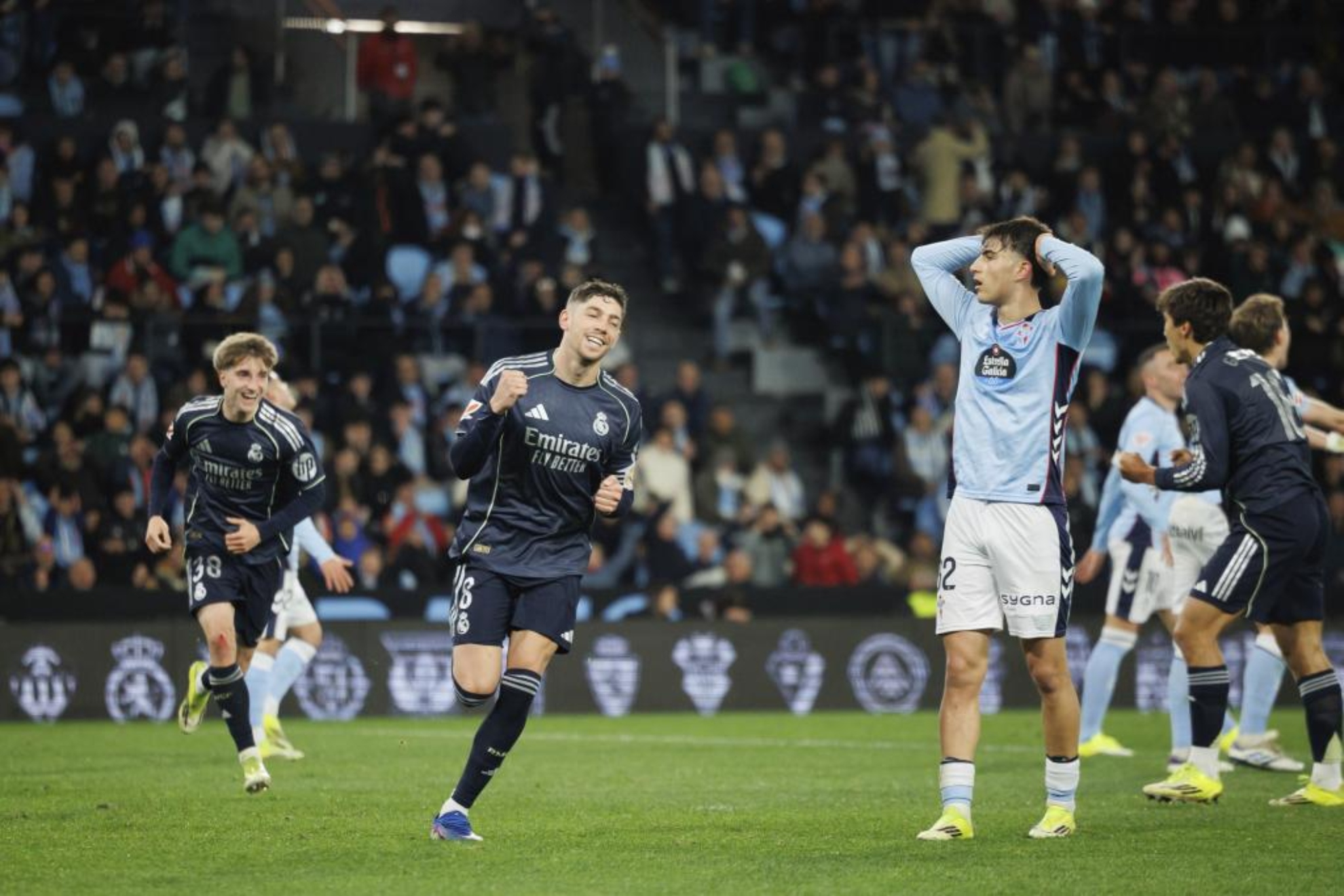 Valverde celebra el gol que marcó en Balaídos.