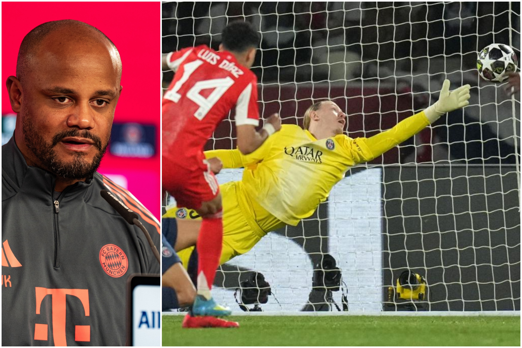 Un montaje con una imagen de Kompany y otra del gol de Luis Díaz.