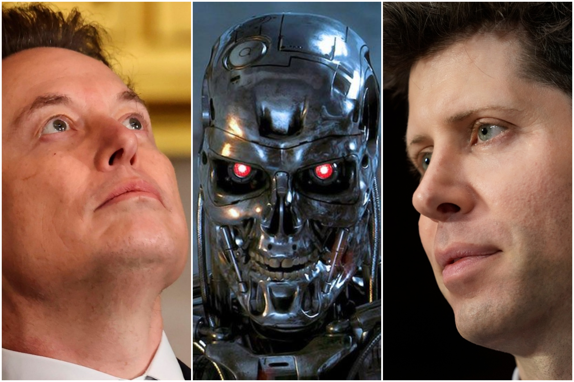 Elon Musk, una imagen de Terminator y Sam Altman.