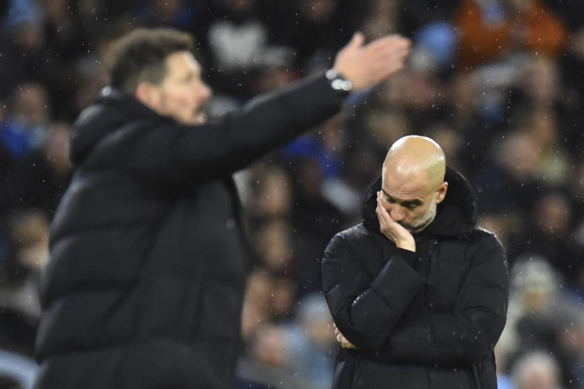 Simeone y Guardiola, en un Atlético-Manchester City.