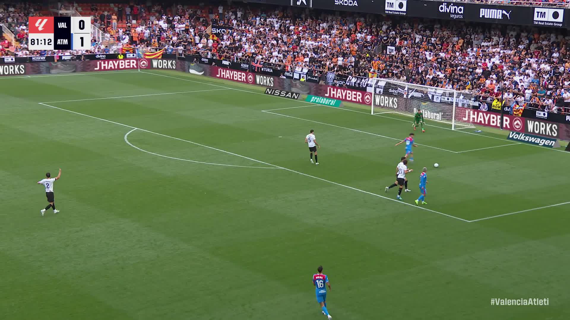Gol de Cubo (0-2) en el Valencia 0-2 Atlético de Madrid