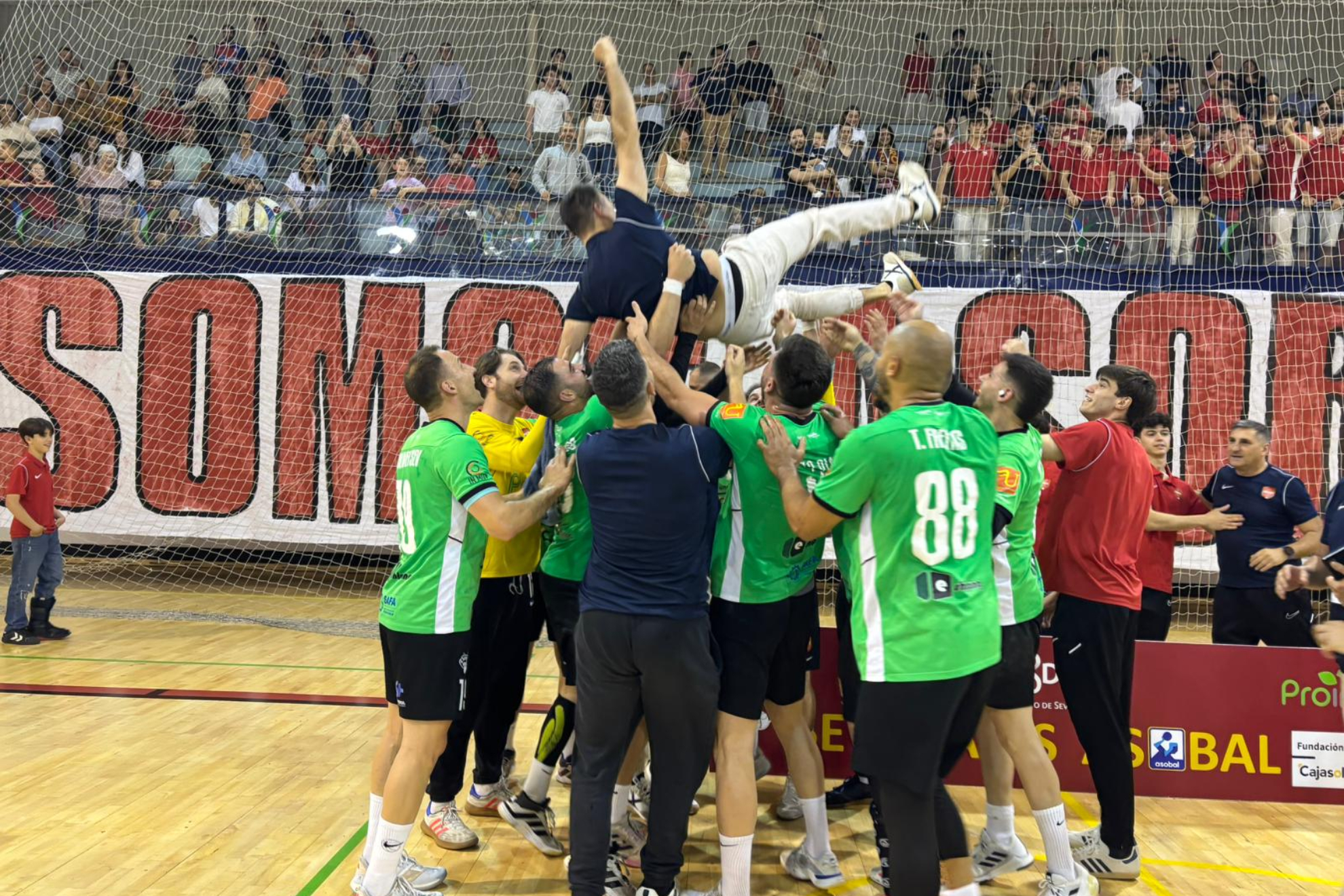 Los jugadores del Cajasol Sevilla Proin celebran el ascenso.