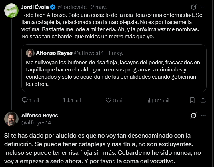 Jordi Évole y Alfonso Reyes se enzarzan en X: “La próxima vez me nombras.  No seas tan cobarde”