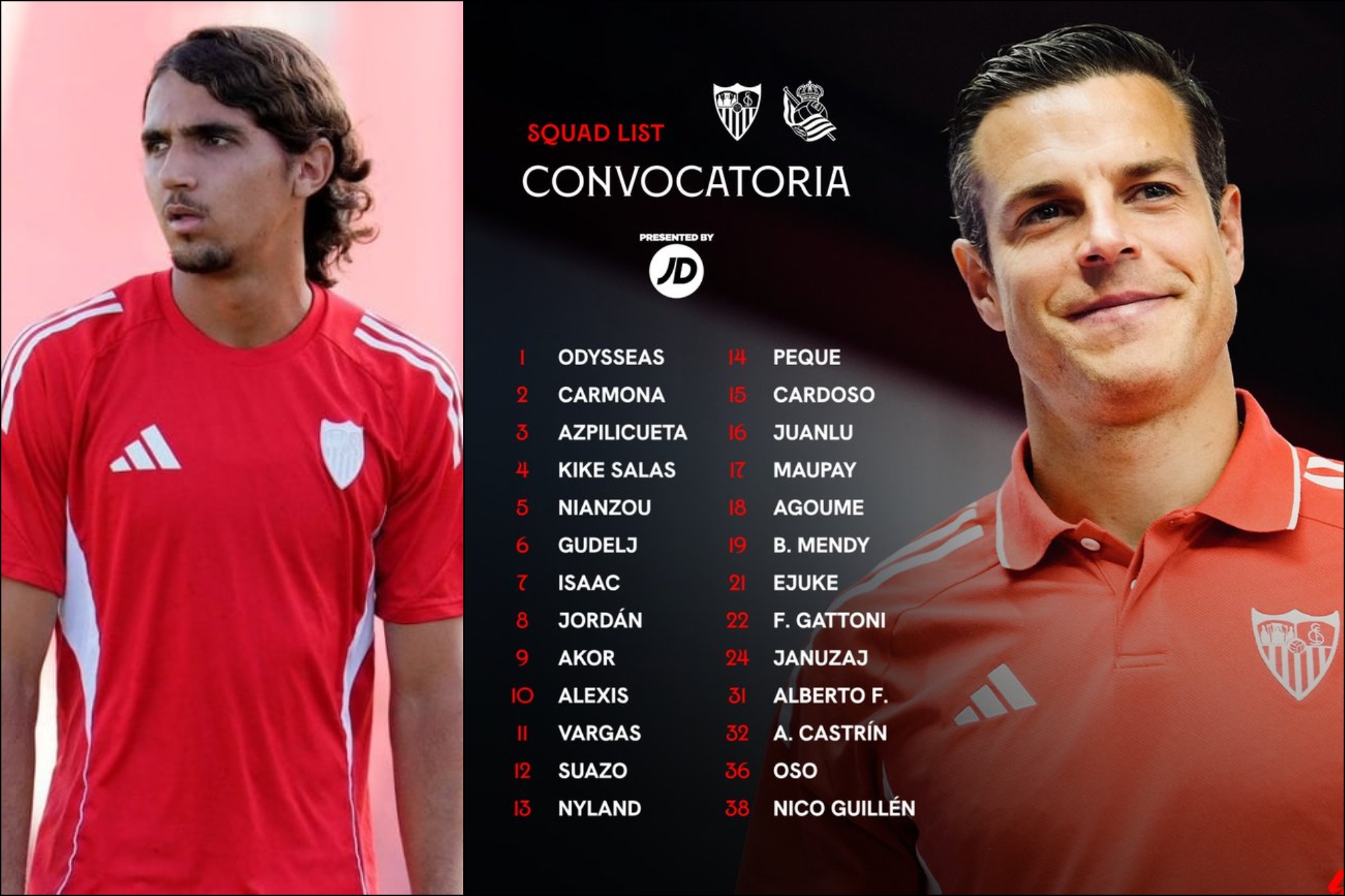 Nico Guillén y la convocatoria del Sevilla para el partido ante la Real Sociedad.