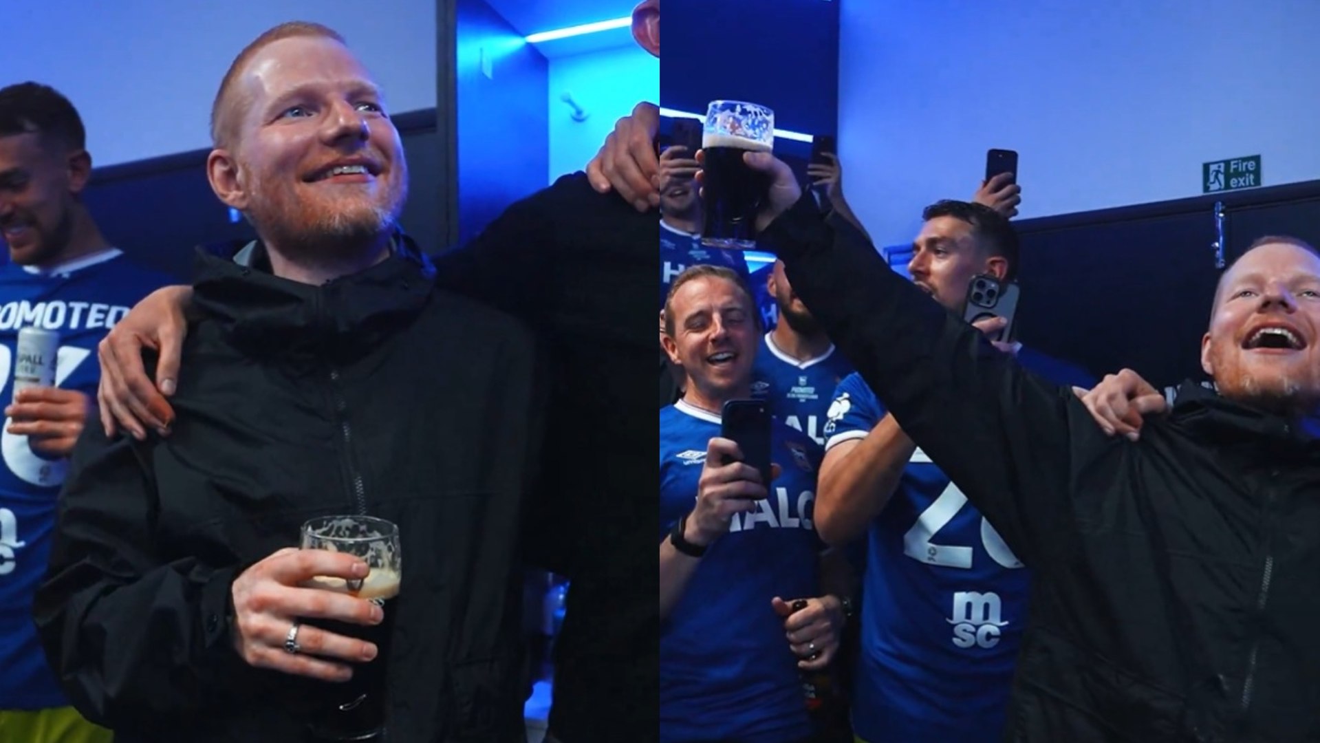 El cantante británico es aficionado de toda la vida del club tras crecer en Suffolk y no dudó en bajar al vestuario a celebrar la vuelta a la élite