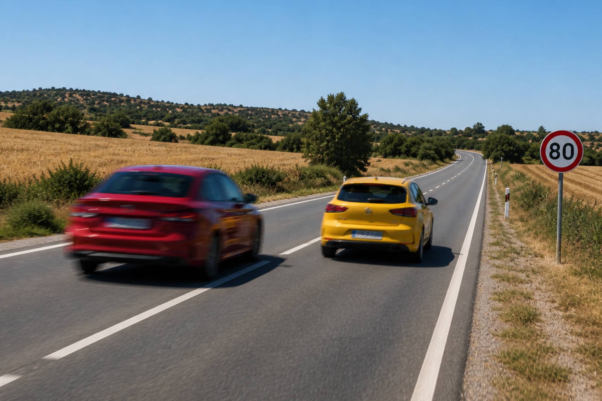 En carreteras sin arcén o con arcén inferior a metro y medio de ancho, el límite es de 80 km/h.