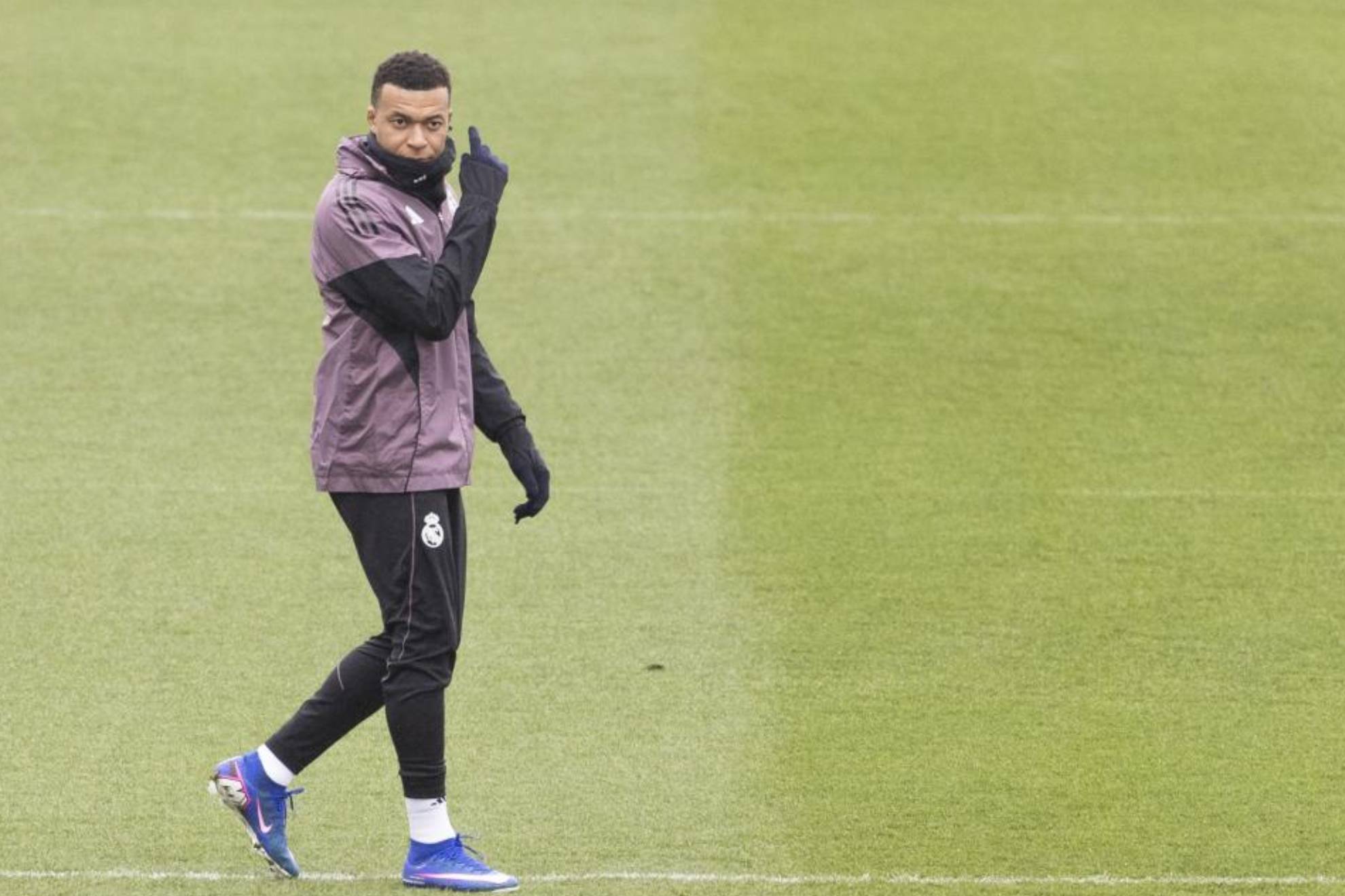 Mbappé, en un entrenamiento en Valdebebas.