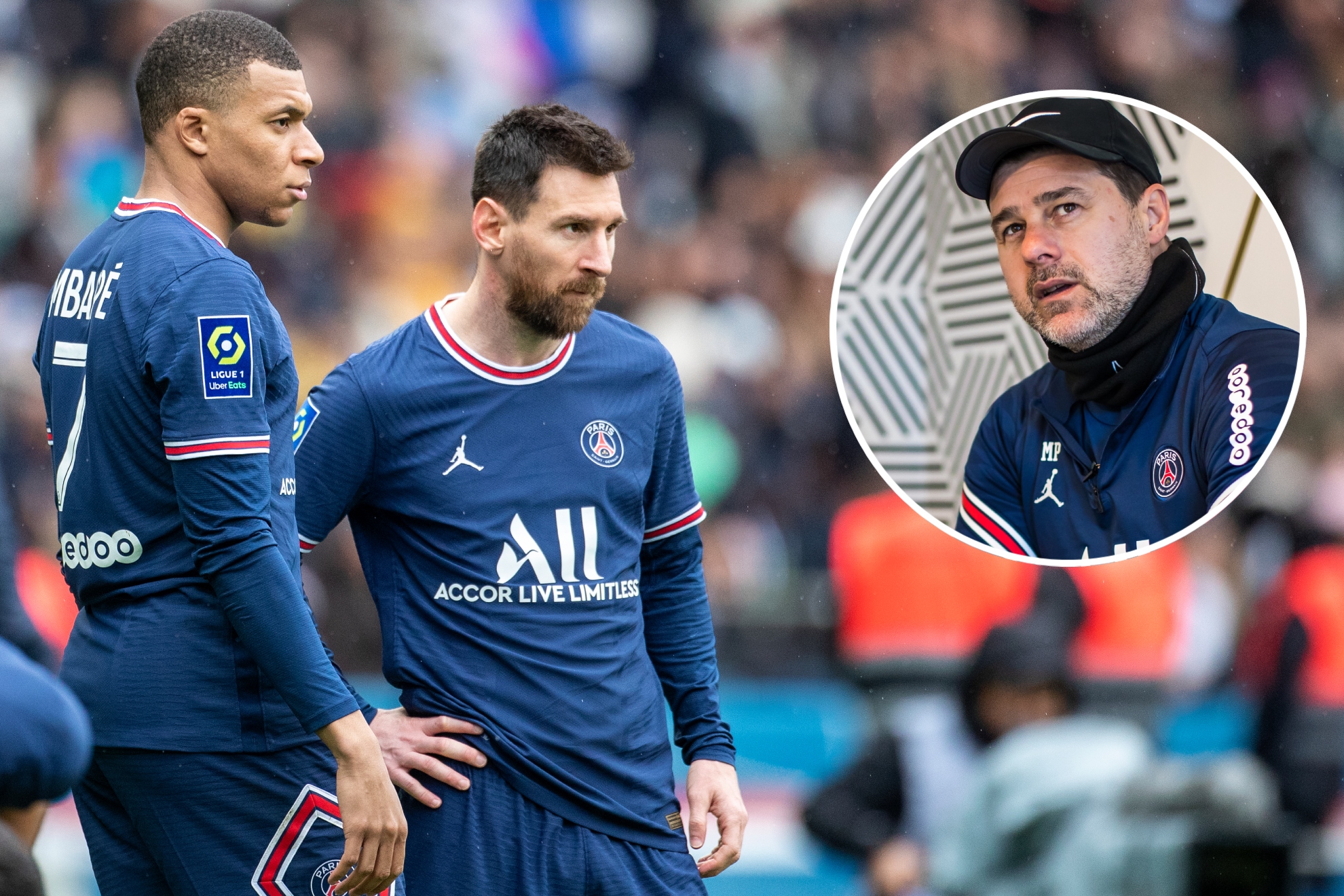 Mbappé, Messi y Pochettino en el PSG en 2022.