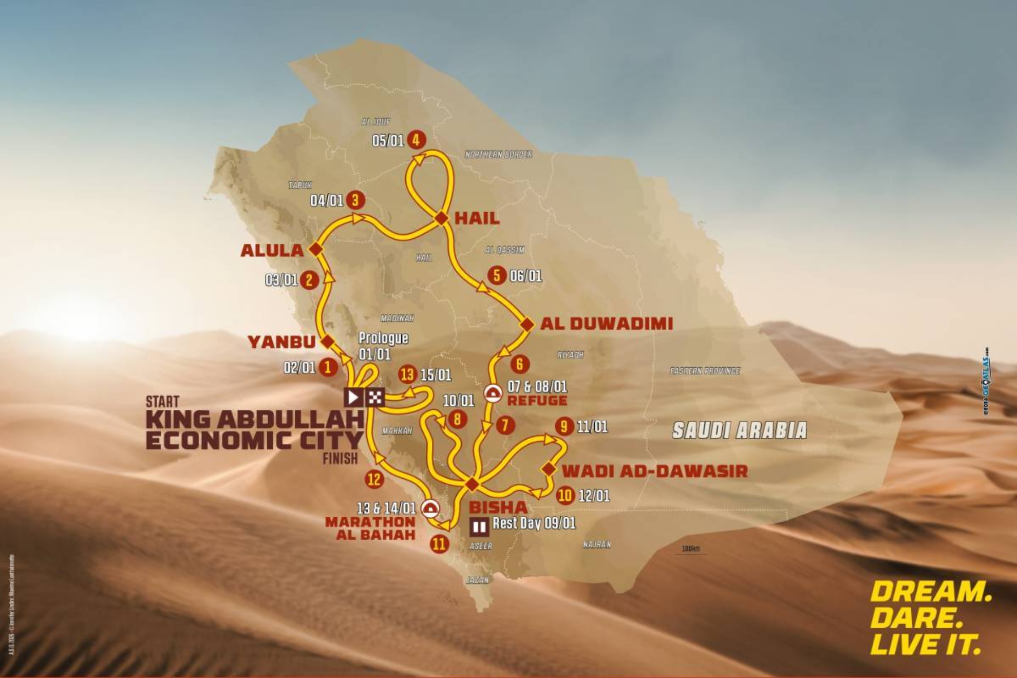 Mapa del recorrido del Dakar 2027