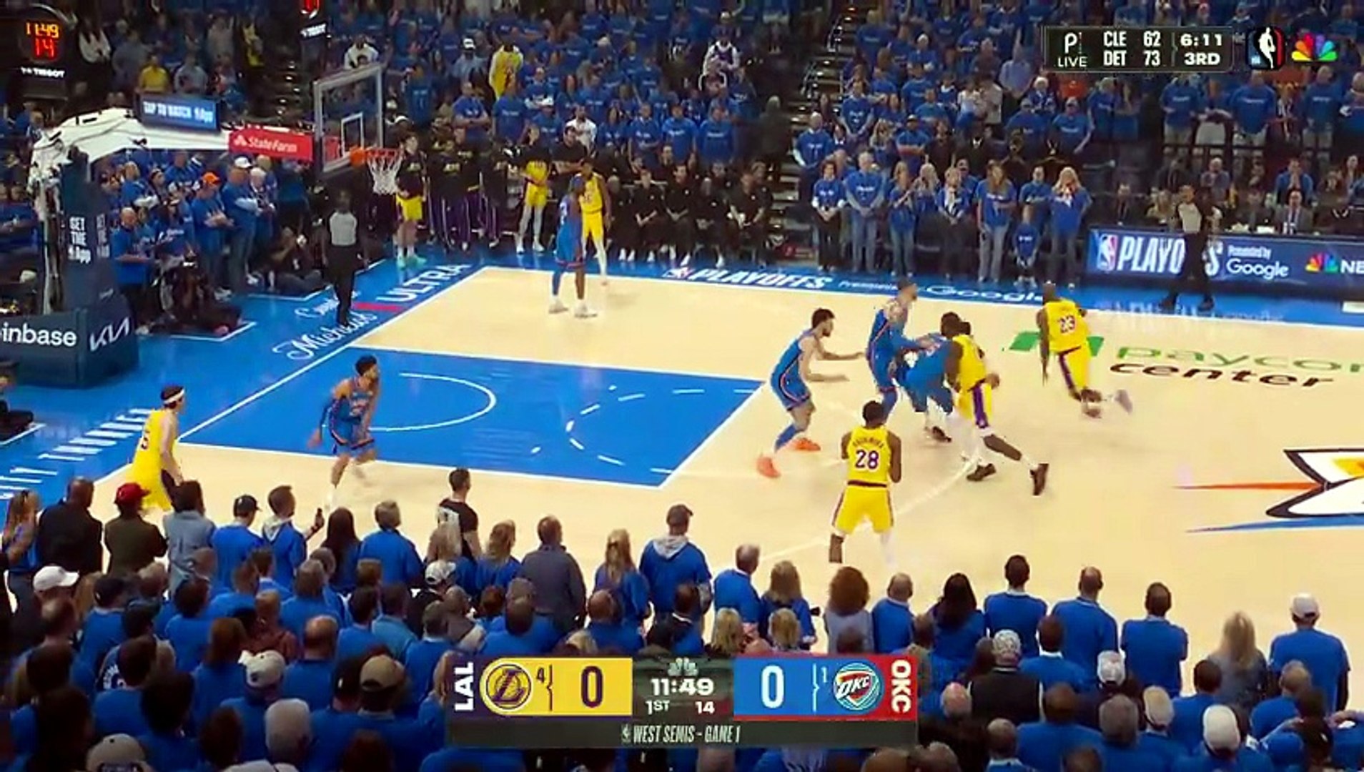 Oklahoma City Thunder 108-90 Los Angeles Lakers (1-0)  NBA Playoffs