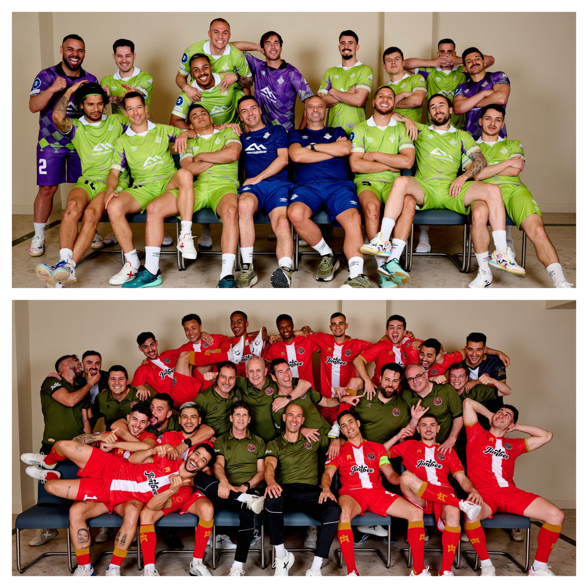 Posado para los medios oficiales de la UEFA de Illes Balears Palma Futsal y Jimbee Cartagena