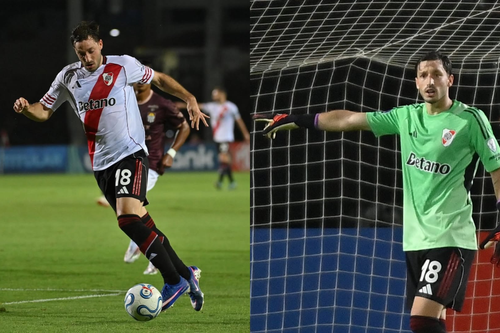 A la izquierda, Matías Viña como jugador. A la derecha, como portero.