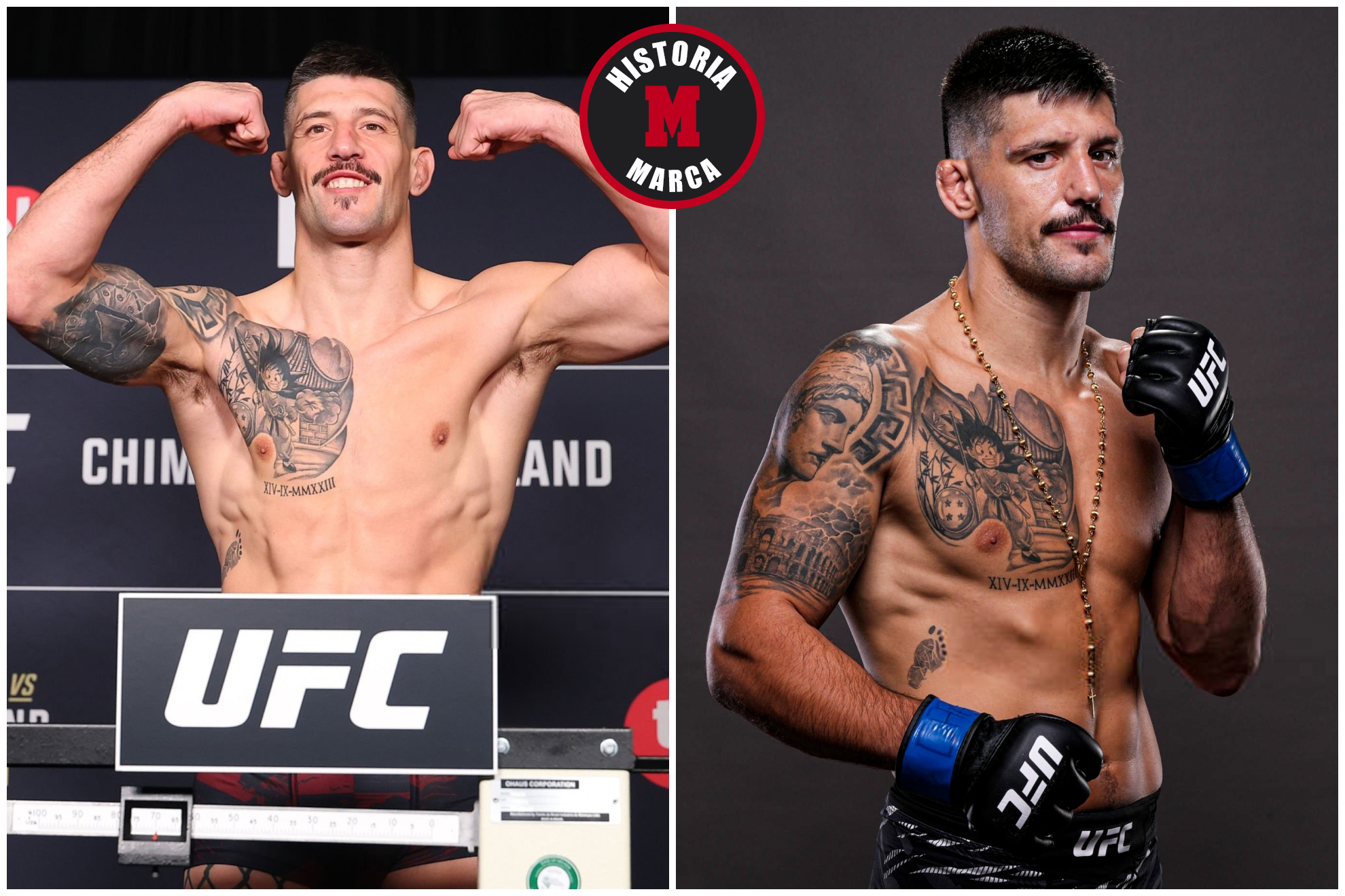 Joel, dando el peso en UFC 328 y en una imagen post combate del pasado mes de octubre.