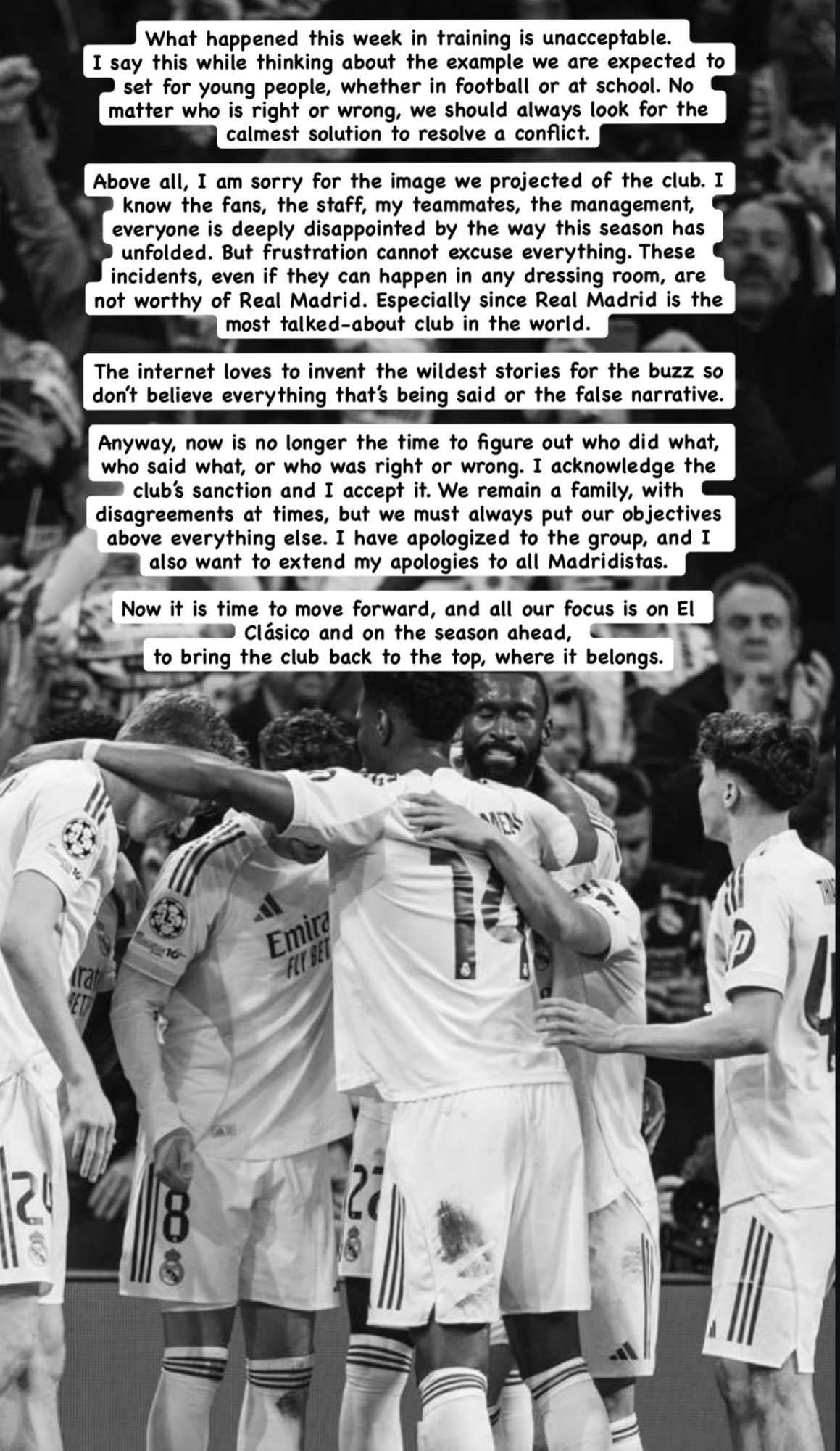 Image via Aurelien Tchouameni / IG. Tchouameni's statement on Instagram.