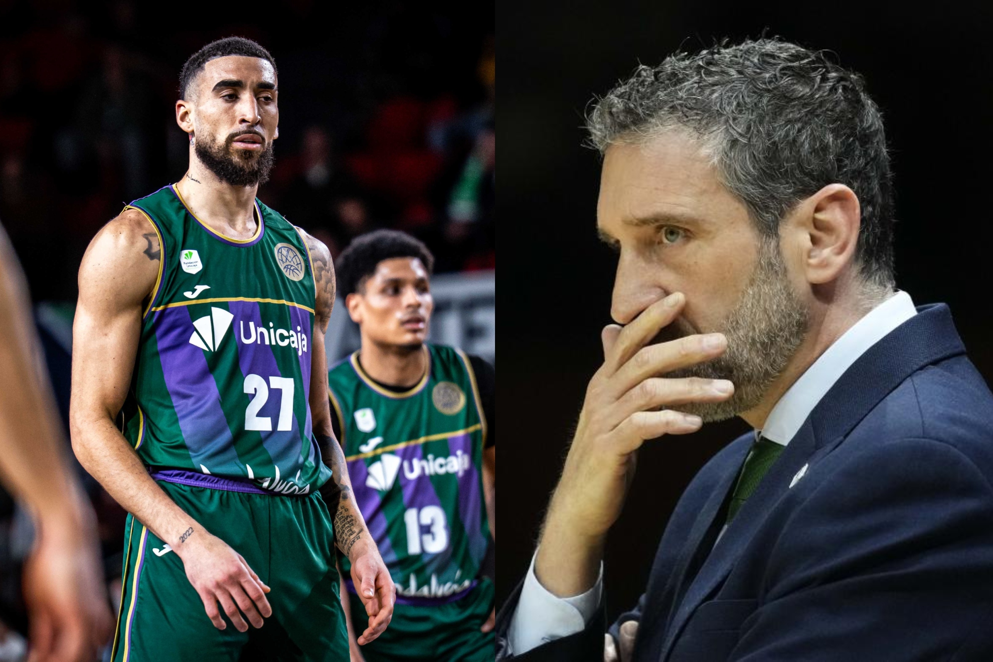 Chris Duarte (izqda.) e Ibón Navarro (dcha.). EFE y @BasketballCL