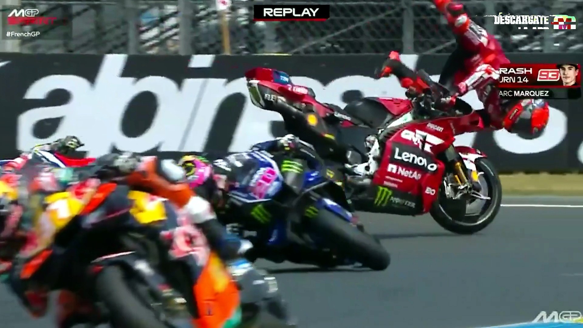 Así fue la escalofriante caída de Marc Márquez en Le Mans.