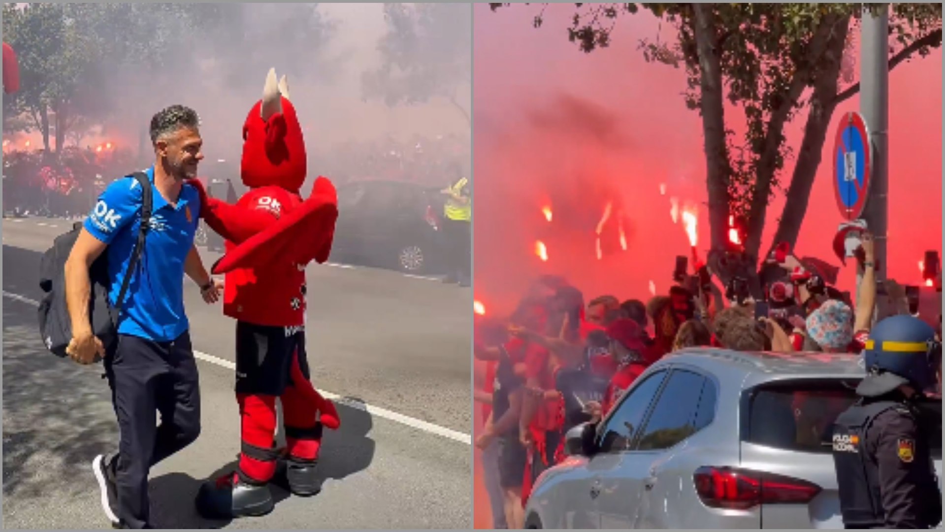 Así recibían los fans del equipo bermellón al autobús de su equipo. El conjunto de Demichelis se enfrenta al Villareal, en un duelo de vital importancia para seguir vivos en la pelea por la permanencia.