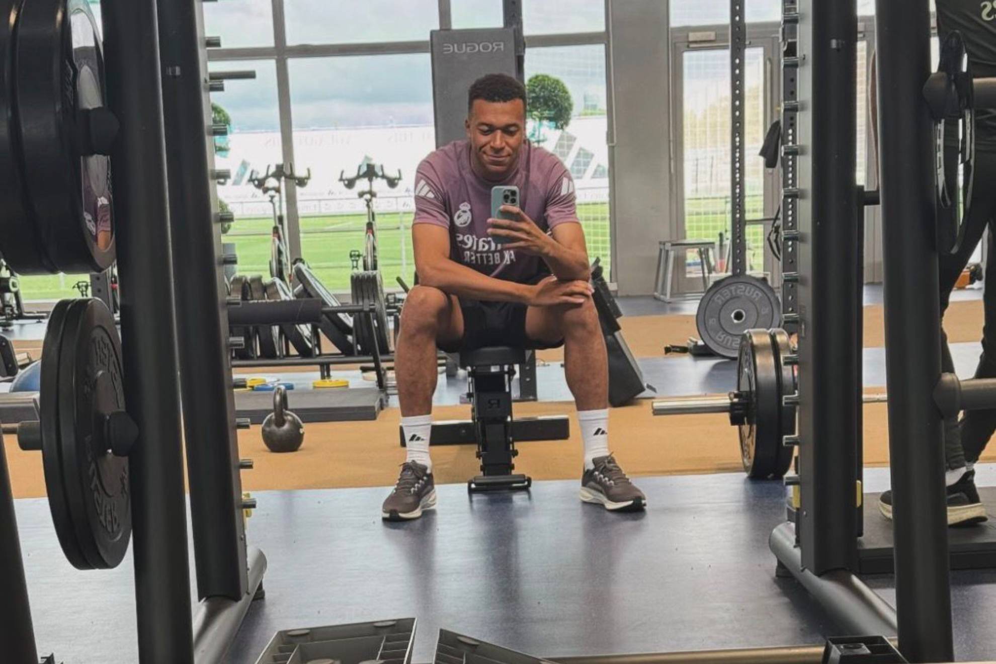 Mbappé, en el gimnasio de Valdebebas esta mañana.