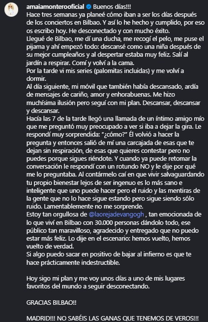 Statement from Amaia Montero