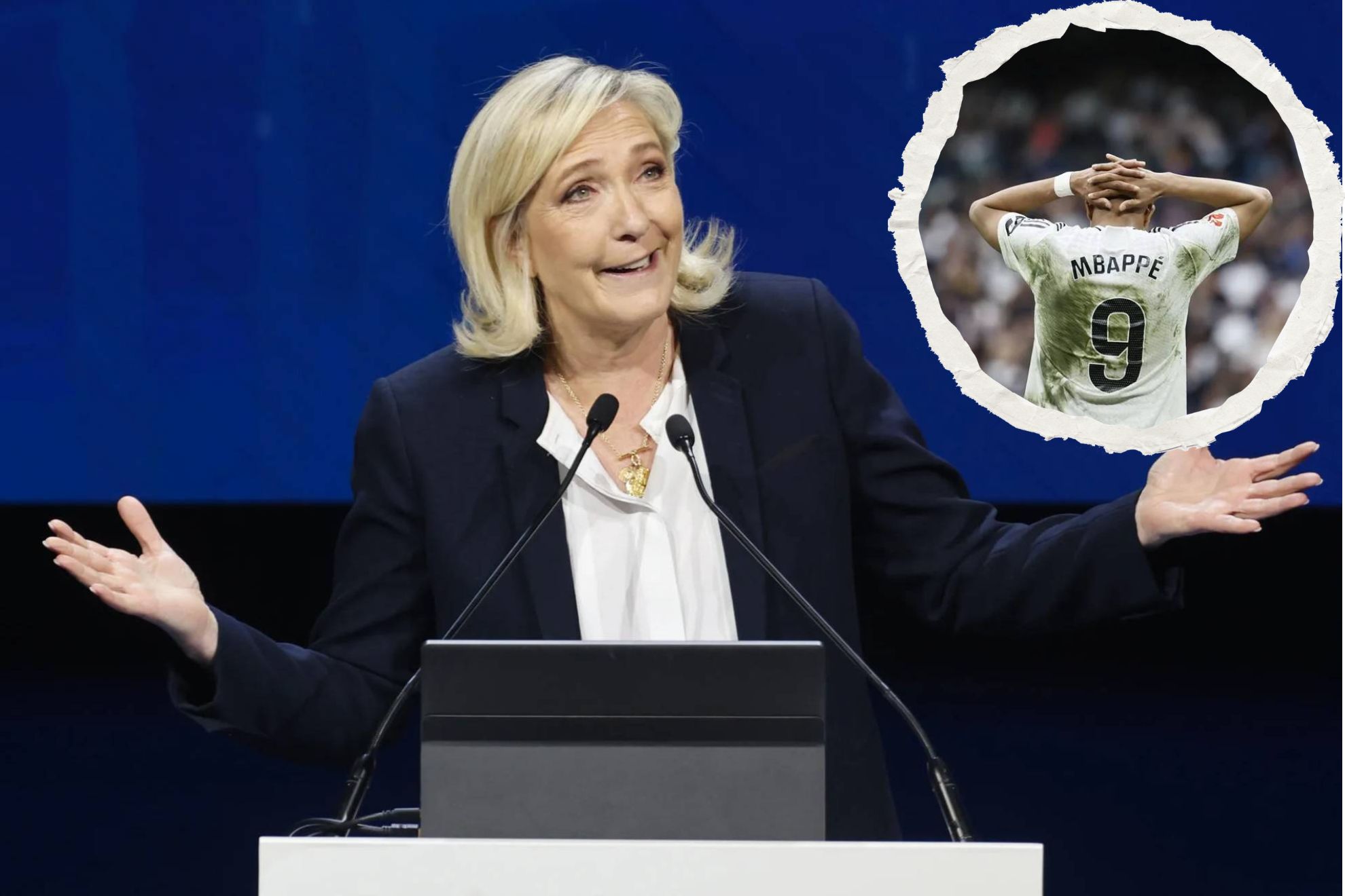 Marine Le Pen y Kylian Mbappe.