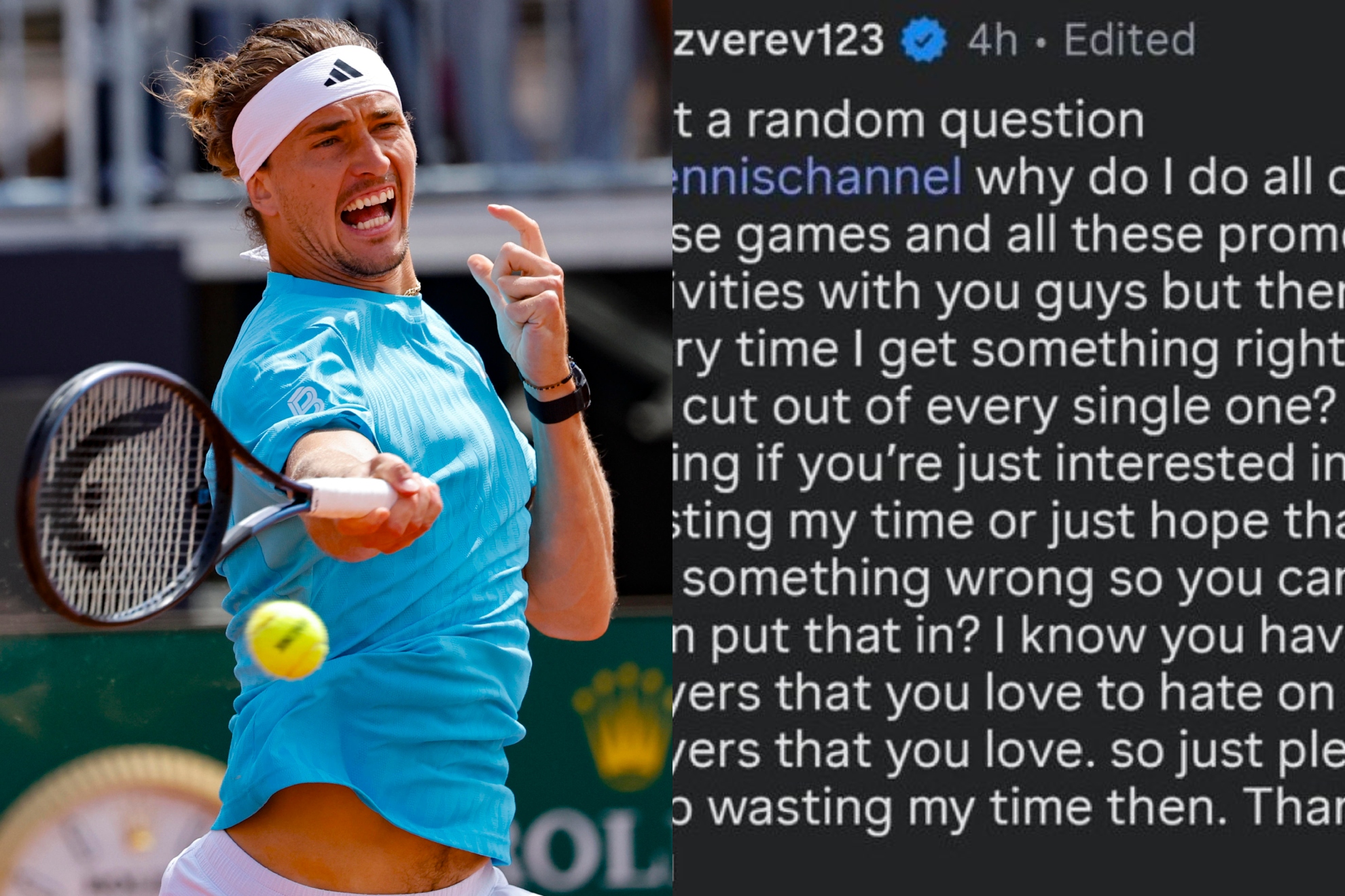 Zverev y su mensaje a Tennis Channel.