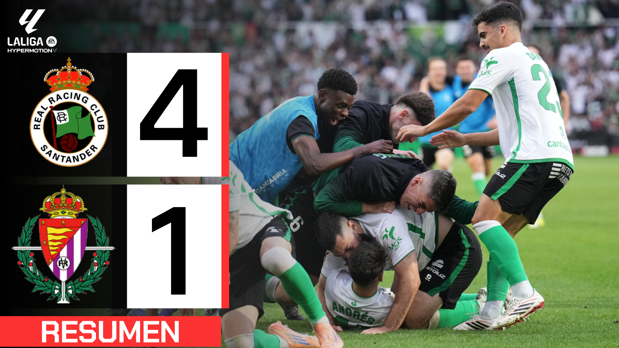 Racing 4-1 Valladolid  Resumen LaLiga Hypermotion