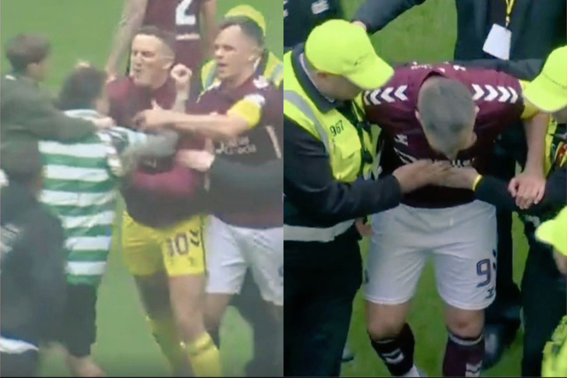 Algunas escenas de la invasión de campo en Celtic Park.