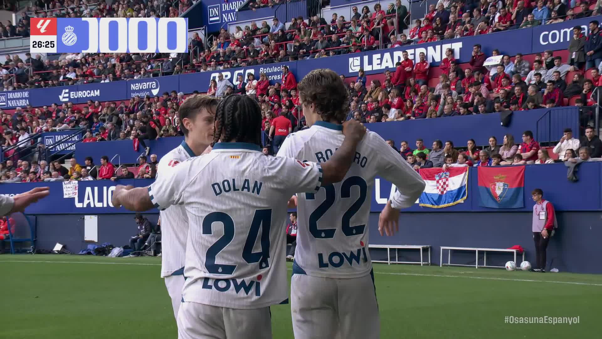Los jugadores del Espanyol celebran el gol de Kike García.