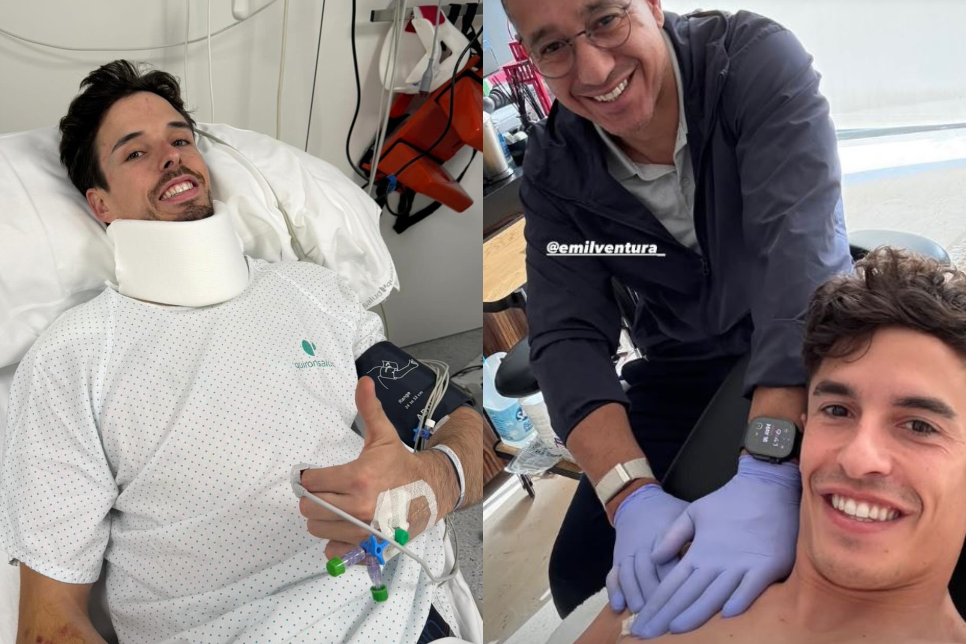 Álex Márquez, en el hospital, y Marc, en pleno tratamiento de su hombro derecho.