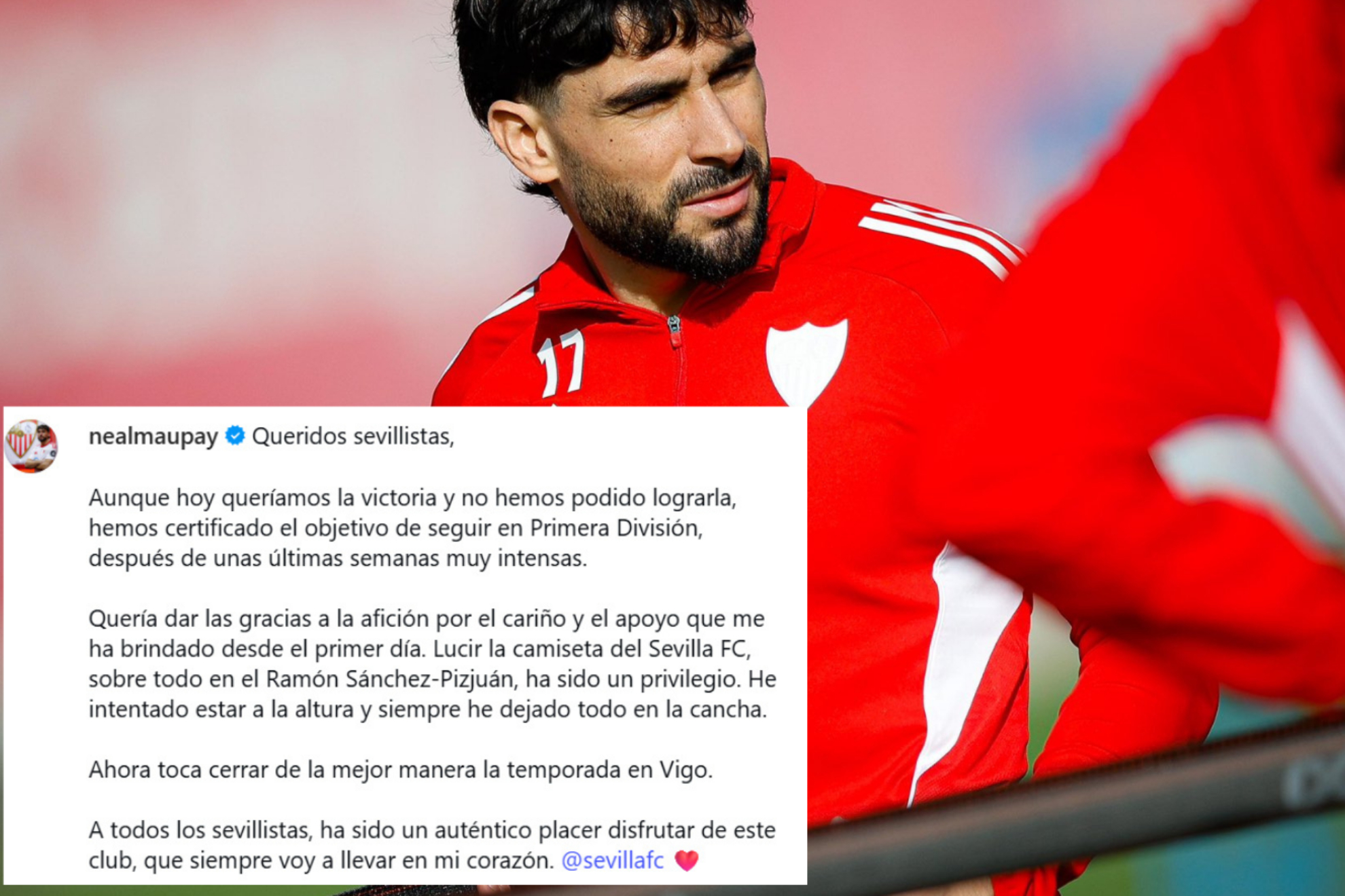 Despedida de Neal Maupay en su perfil de Instagram.