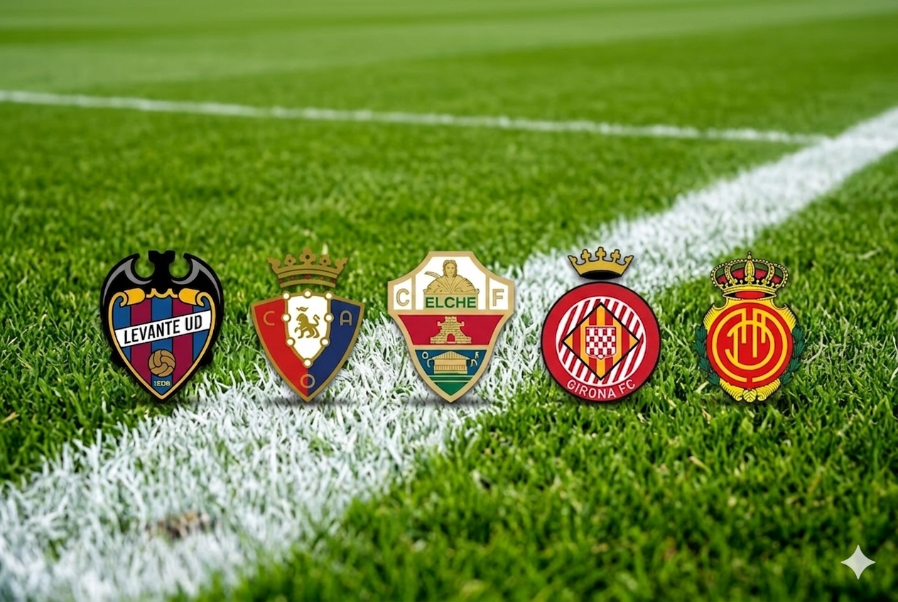 Levante, Osasuna, Elche, Girona y Mallorca se juegan la permanencia.