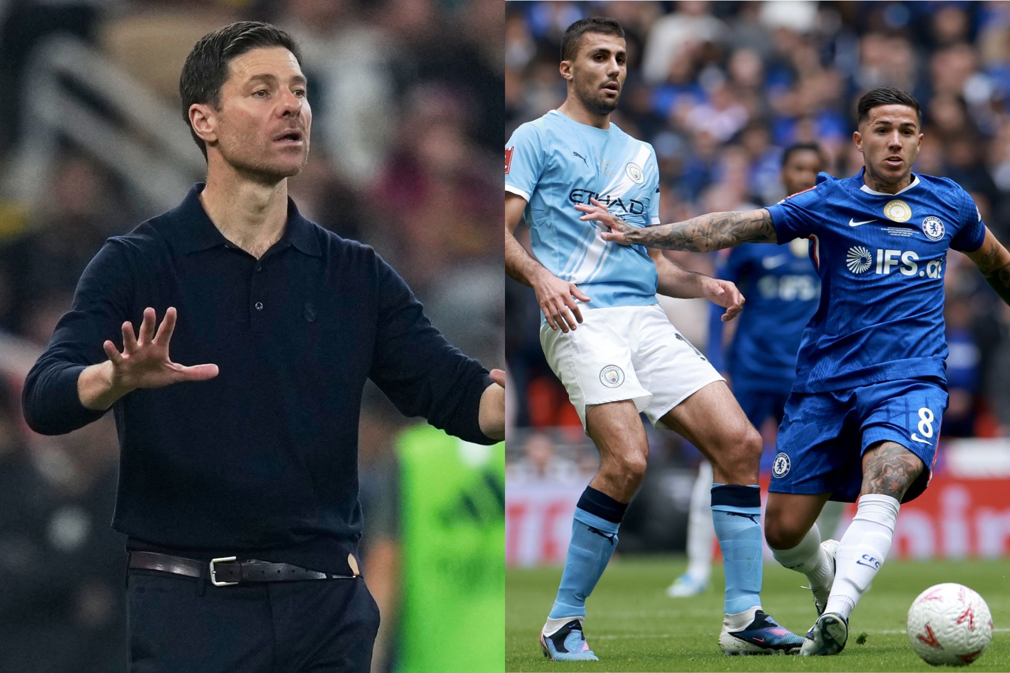 Xabi Alonso y Enzo Fernández junto a Rodri